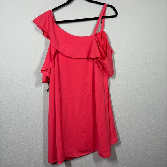 RACHEL Rachel Roy 12 Asymmetrical Ruffle Trapeze Mini Dress Pink Cold Shoulder - Picture 2 of 10